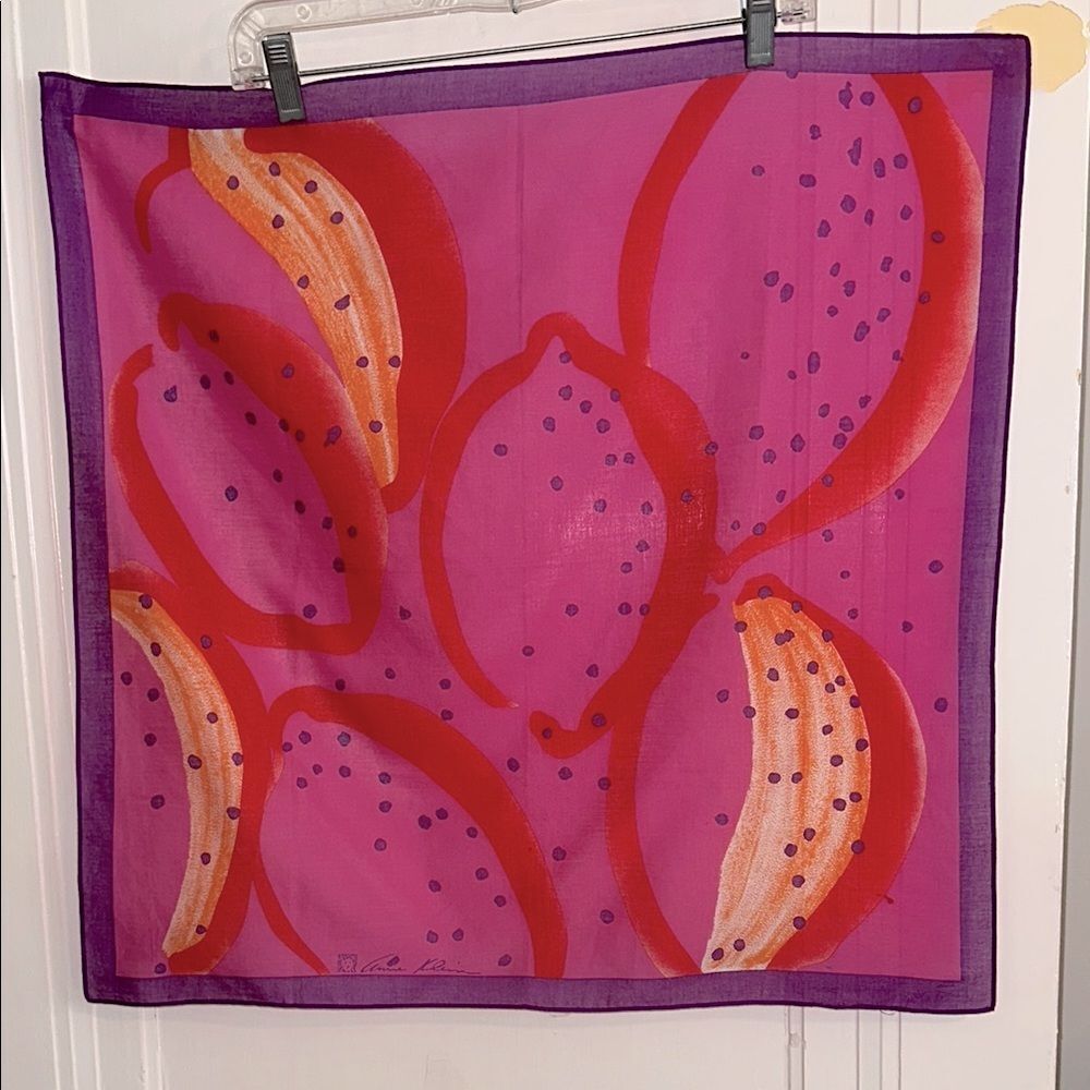 Vintage Anne Klein Vibrant Pink, Orange, Red & Purple Square Cotton Scarf